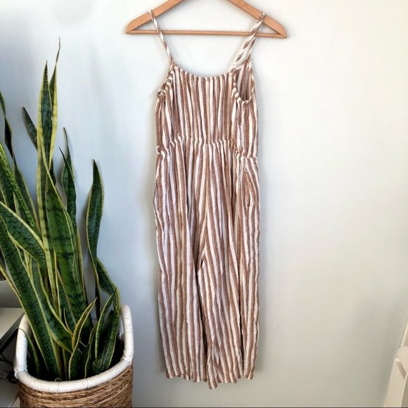 Striped Tan Jumpsuit - Picture 5 of 6